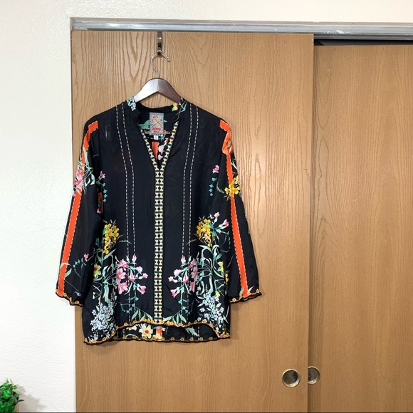 JOHNNY WAS EULIA SILK FLORAL TUNIC BLOUSE TOP - Picture 13 of 13